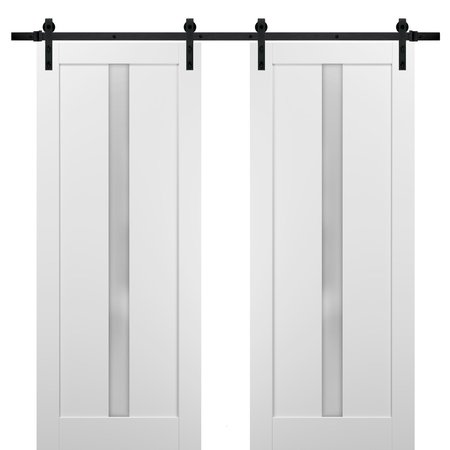 SARTODOORS Double Barn Interior Door, 84" x 84", White QUADRO4112DB-WS-8484